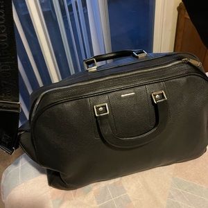 Ermenegildo Zegna Black Leather Weekend/Duffel Bag